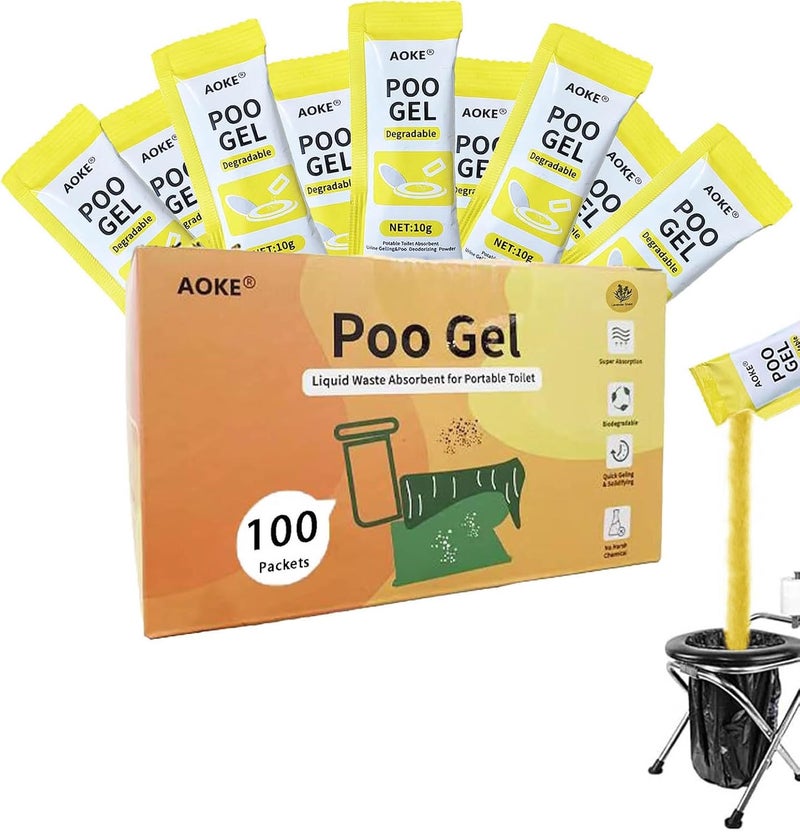 AOKE Portable Toilet Powder, 100 Pack Poo Gel Lavender scent for Camping Eco Absorbent Gel Liquid Waste Gelling and Deodorizing Powder, Emergency Toilet Waste Treatment for Outdoor Camping Hiking - Image 1